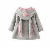 Jacheta cu gluga si urechi iepuras, gri cu roz